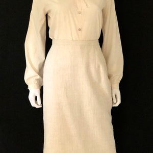 Vintage 1980s Louis Ferrara, Cream Ivory, Classic Skirt Suit Jacket & Blouse, Size 10 image 7