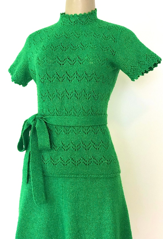 Vintage 1970s St. John Knits Kelly Green Short Sleeve… Gem