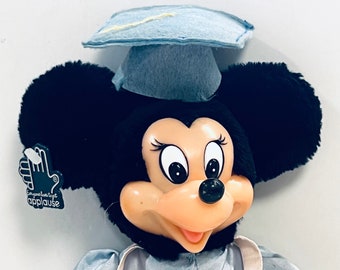 Vintage 1986 Applause Mickey MINNIE MOUSE, Graduation Plush Toy, Walt Disney Productions