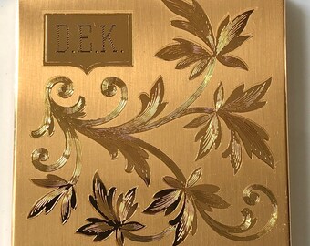 Vintage 1940s Elgin American Floral Powder & Mirror Compact Case, Signed, Made in the USA