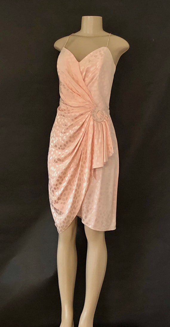 Vintage Soft Pink Blush Silk Jacquard Faux Wrap Sp