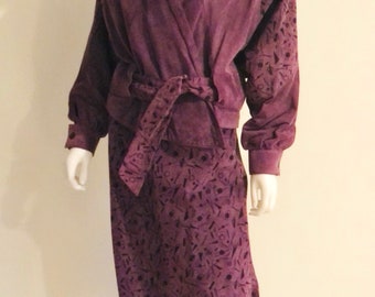 Vintage 1980s Purple Pure Suede Midi Skirt & Jacket, 2 Piece Suit, With Original Tags, M / 10