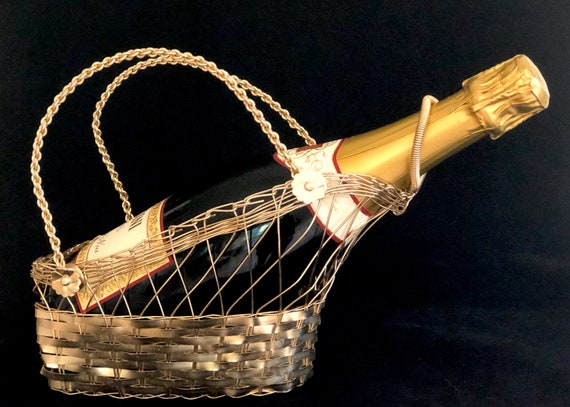 Vintage Pair 2 of Woven Gold Wire Work Wine Champagne Baskets Holders Caddies With Loops Etsy