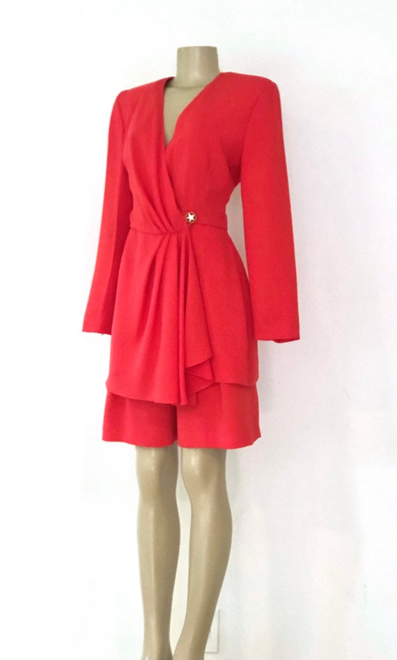 Vintage 1980s Formal Coral Orange Cocktail Dress … - image 2