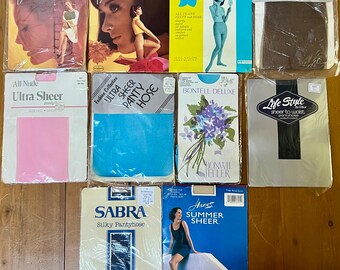 Lot Of Ten  (10) Vintage C1960s-1970s Pantyhose, Hosiery, Size L, Original Packaging