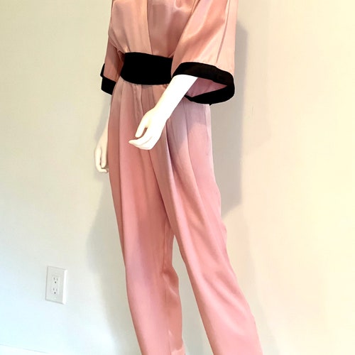 Vintage C1980s Barbara Barbara Mauve Pink & Black 3/4 Sleeve Formal Jumpsuit Romper, shops 11/12