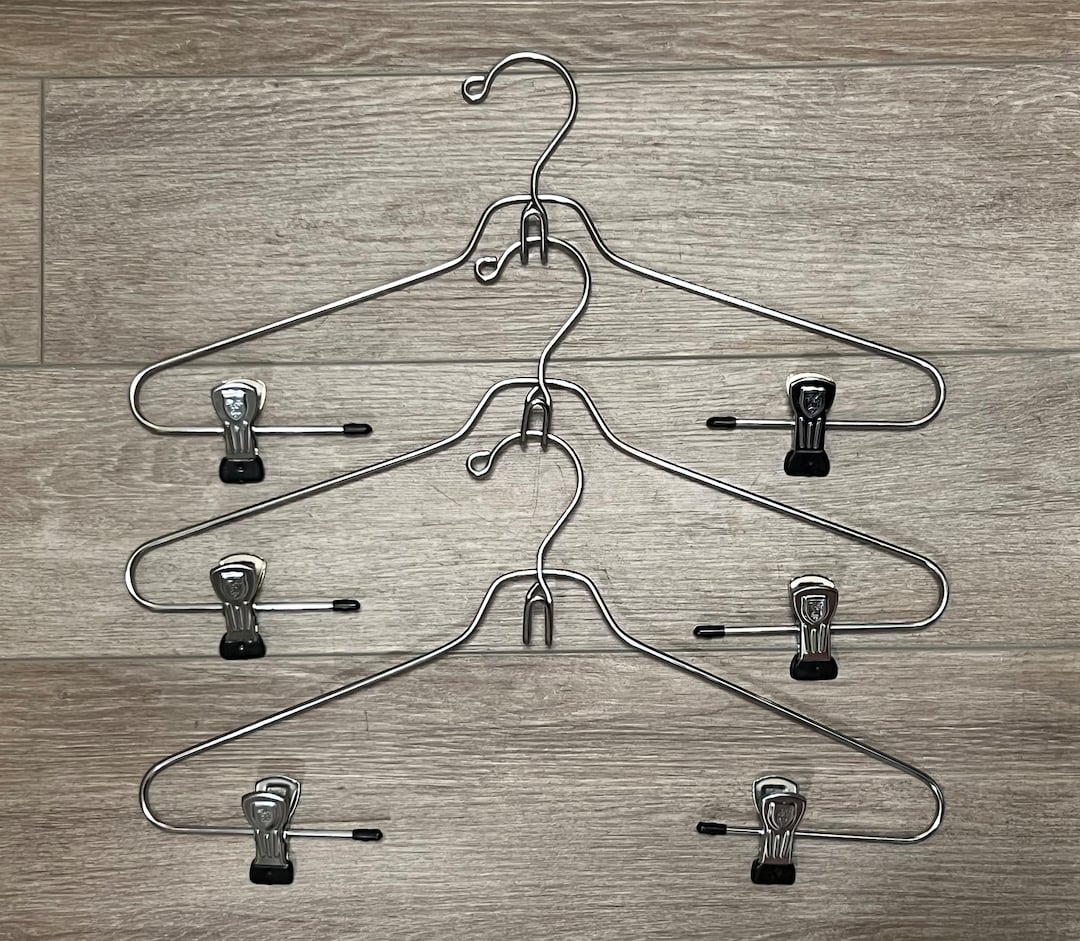 Vintage C1980s Set of 3 Metal Suit Hangers With Clips for Skirt Pants