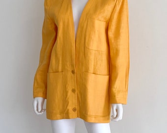 Vintage C1980s Bonwit Teller 100% Linen, Light Orange, Amber, Jacket Blazer, 6