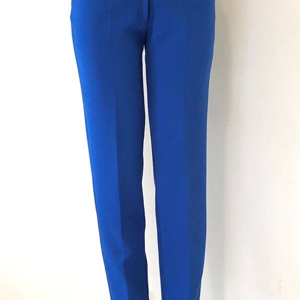 Authentic Gianni Versace Medusa Hardware Zip Accent Cobalt Blue Pants Slacks, 10(44)