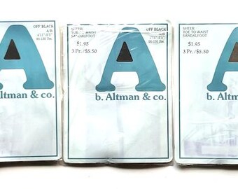 Lot Three (3) Vintage C1980s B. Altman  Pantyhose Hosiery In Grey, Off Black, A/B