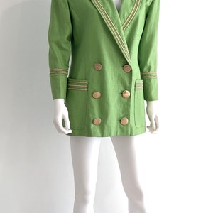 Vintage C1980s Lillie Rubin Exclusive 100% Linen, Lime Green Blazer Jacket With Gold Braiding Trim, 4 image 2