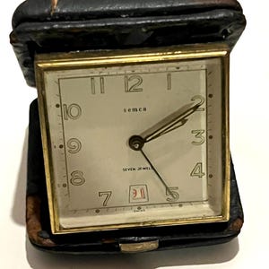 Vintage C1950s SEMCA Swiss Seven Jewels Travel Wind up Alarm Clock