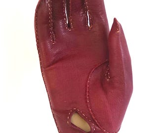 Women's Vintage Pure Kid Leather Made In France Burgundy Merlot Driving Gloves, Button Closure