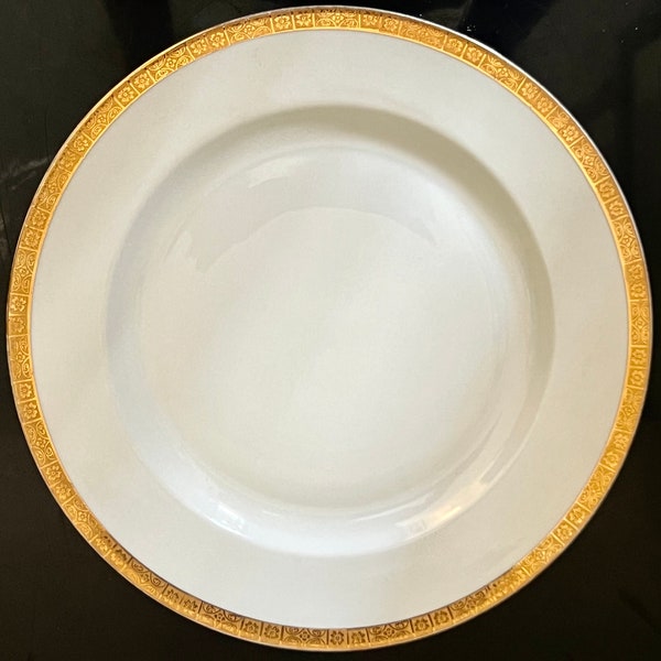 Vintage Haviland Royal Bavarian, White & 18K Gold Encrusted Border, Fine China, Dinner Plate