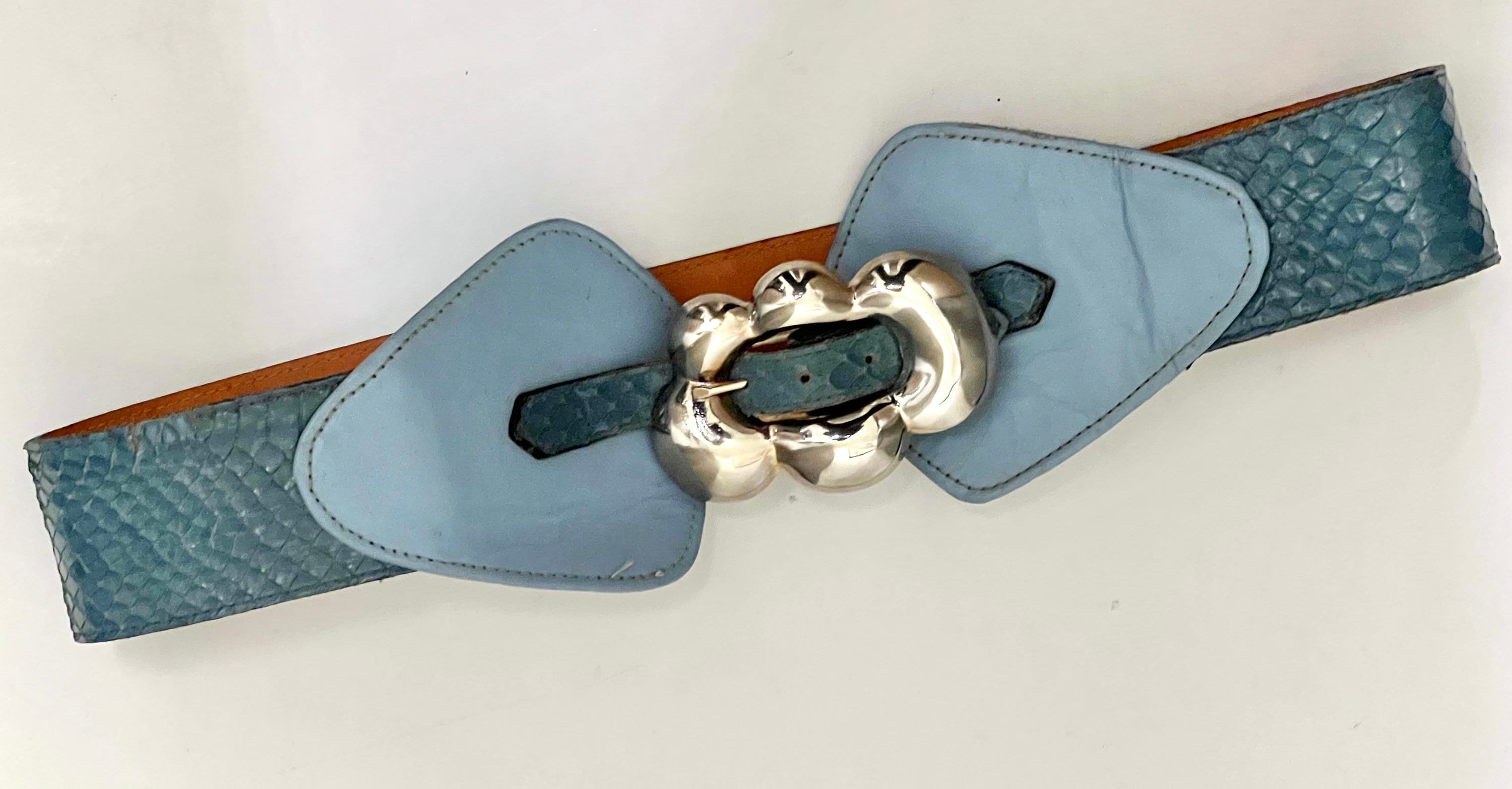 Vintage C1980s Cornflower Blue Genuine Snakeskin Exotic 