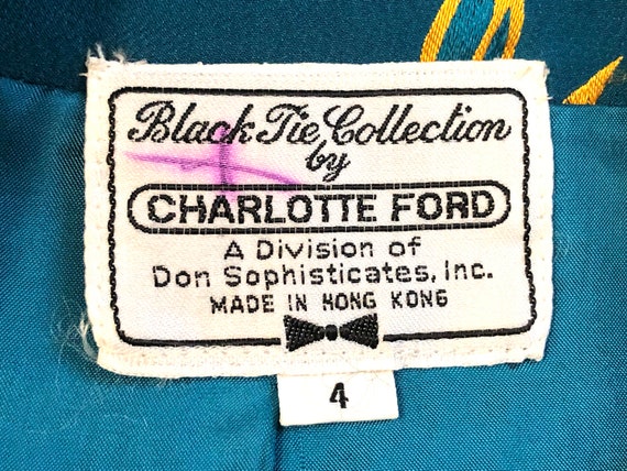 Vintage CHARLOTTE FORD Teal Blue Green Silk & Gol… - image 8