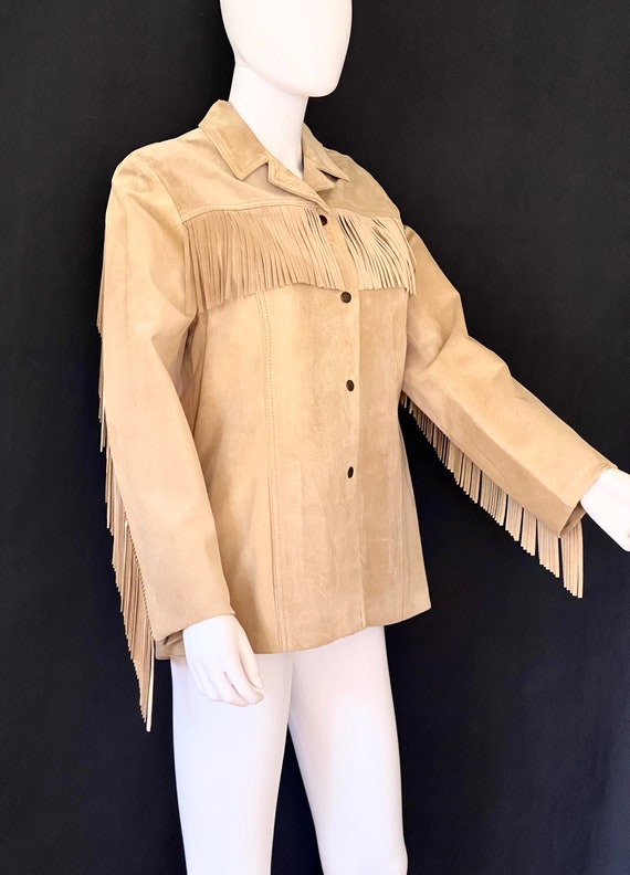 Vintage C1980s Cache Tan Suede Leather Fringed Wes