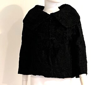 Vintage Black Persian Lamb Fur Jacket With Shawl Collar, M