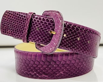 Vintage C1980s Violet Purple Genuine Snakeskin Exotic Skin Belt, M