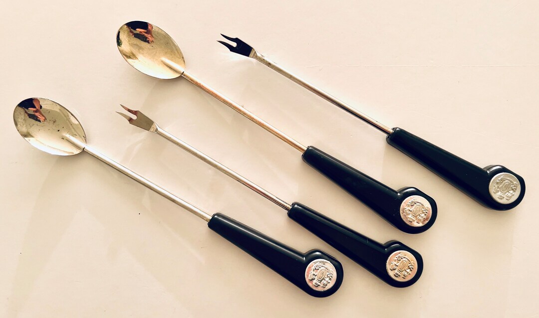 Vintage MCM C1960s Nevco Fondue Hors D'oeuvres Forks Spoons, Bakelite