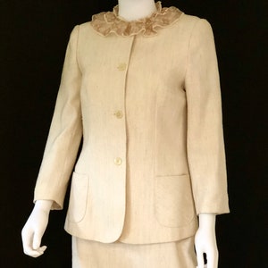 Vintage 1980s Louis Ferrara, Cream Ivory, Classic Skirt Suit Jacket & Blouse, Size 10 image 4