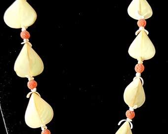 Vintage C1980s DAUPLAISE Mother of Pearl, Shell & Natural Coral Beads, Long Necklace