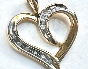 Vintage Solid 10K Gold & Diamond Heart Charm Pendant, Fine Estate Jewelry