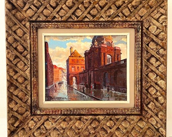 Vintage Mid Century Painting, Vintage City Painting, Vintage Cityscape, Mid  Century Architecture Painting, Vintage European Town Painting 