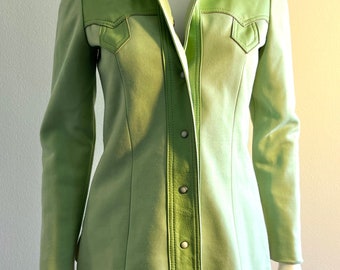 Vintage Totally C1960s Women's MOD Mint Green Leather Trim Jacket Blazer, 6