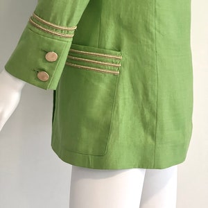 Vintage C1980s Lillie Rubin Exclusive 100% Linen, Lime Green Blazer Jacket With Gold Braiding Trim, 4 image 7