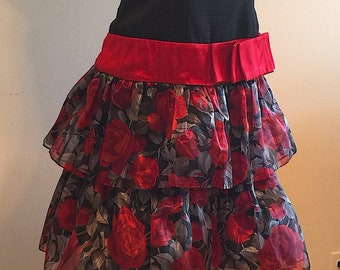 Vintage Lloyd Williams, Formal Party Prom Dress, Strapless, Black & Red, Petticoat, Size 12