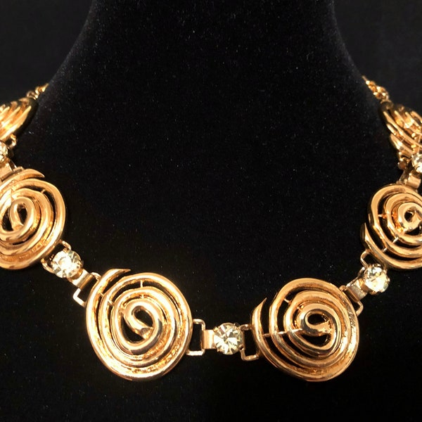 RARE Vintage Gianni Versace for Ugo Correani Peridot Crystal Swirl Link Necklace Jewelry Signed