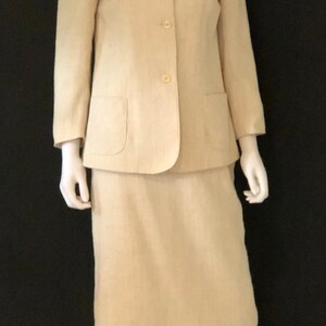 Vintage 1980s Louis Ferrara, Cream Ivory, Classic Skirt Suit Jacket & Blouse, Size 10 image 3