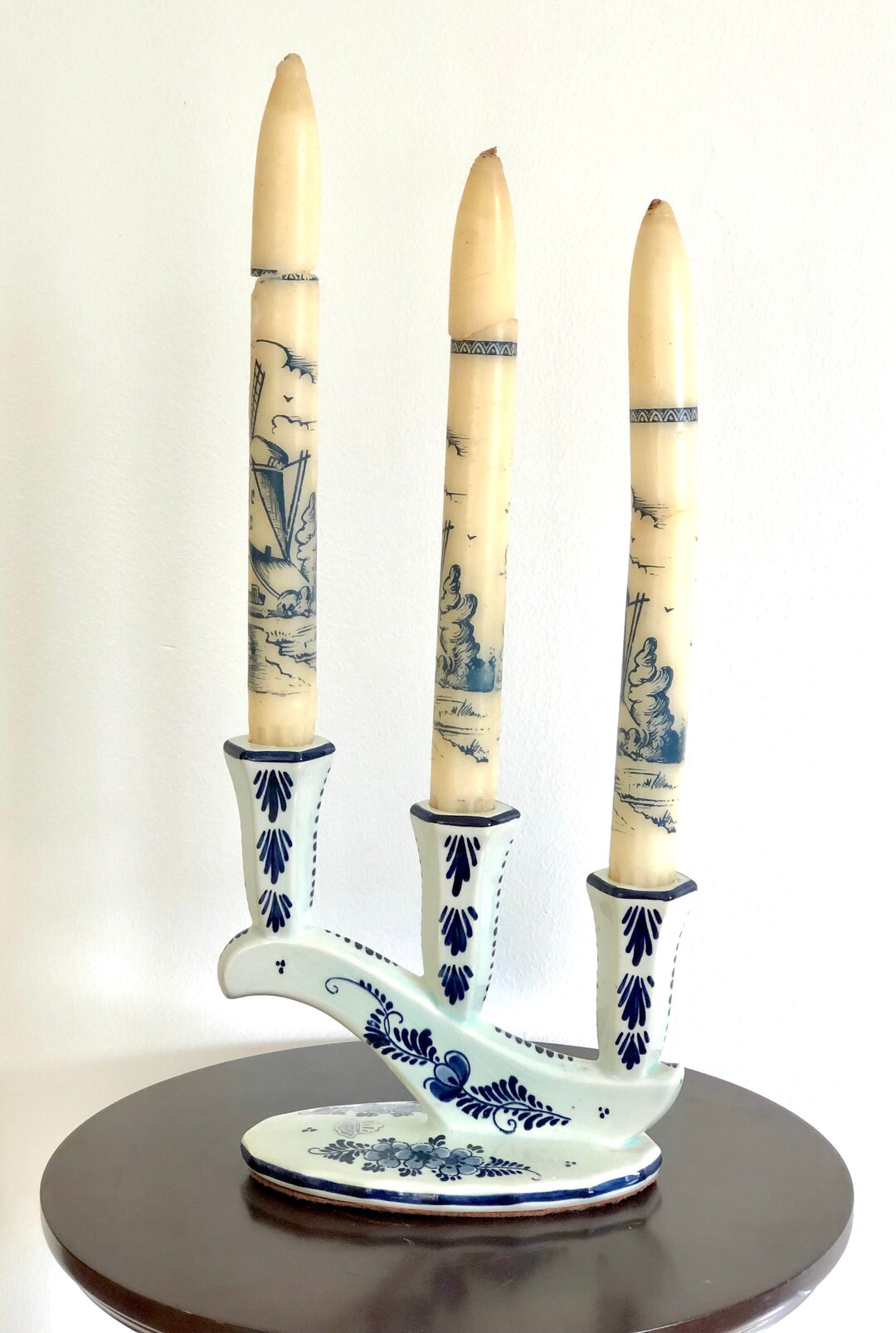Rare Jumbo ECHT Delfts Blauw Holland 3taper Candle Holder Candlestick