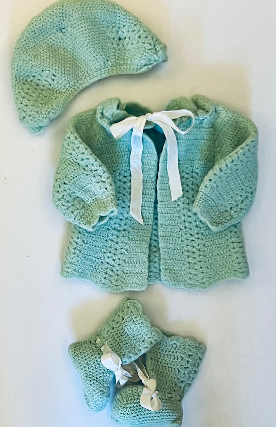 Vintage C1950s Hand Crocheted Mint Green, Baby New