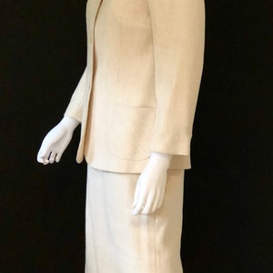 Vintage 1980s Louis Ferrara, Cream Ivory, Classic Skirt Suit Jacket & Blouse, Size 10 image 5