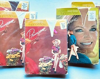 Lot Five (5) Vintage C1960s Primrose Seamless Support Pantyhose Hosiery, Size  1