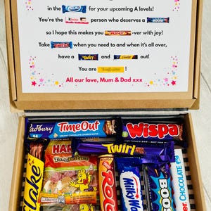 Personalised Exam Treat Box for A-Levels, GCSEs, SATs, Mocks | Chocolate, Sweets & Custom Poem