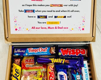 Personalised Exam Treat Box for A-Levels, GCSEs, SATs, Mocks | Chocolate, Sweets & Custom Poem