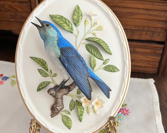 vintage bird 1983 franklin porcelain plaque. The Mountain Bluebird. beautiful.