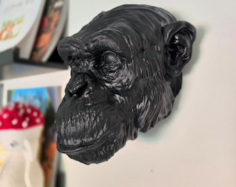 Schimpanse Wandkunst - Tierkunst - 3D gedruckt - Wohnkultur - Wandhalterung - verschiedene Farben erhältlich