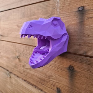 Diddy Dino Geometric T-Rex Head Dinosaur Wall Art Modern 3D Printed Home Decor Wall mount Multiple Colours Available image 1