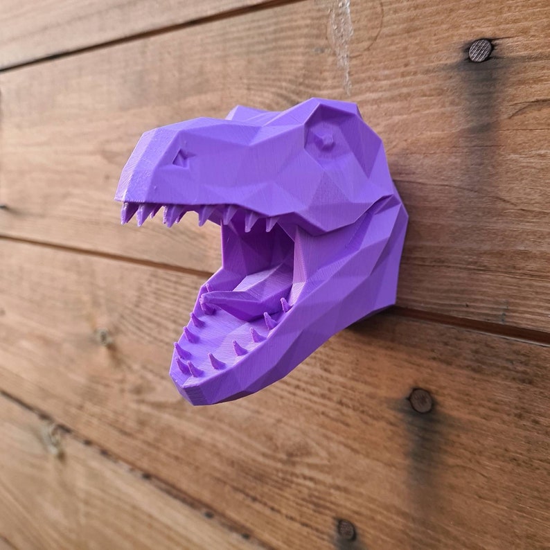 Diddy Dino Geometric T-Rex Head Dinosaur Wall Art Modern 3D Printed Home Decor Wall mount Multiple Colours Available image 1