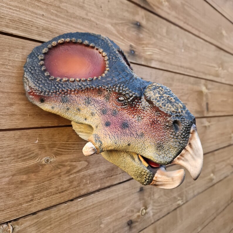 Protoceratops Head painted Dinosaur Wall Art 3D Printed Home Decor Wall mount hand painted Custom colours available image 7