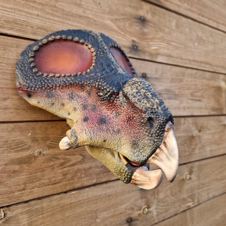 Protoceratops Head painted Dinosaur Wall Art 3D Printed Home Decor Wall mount hand painted Custom colours available image 6