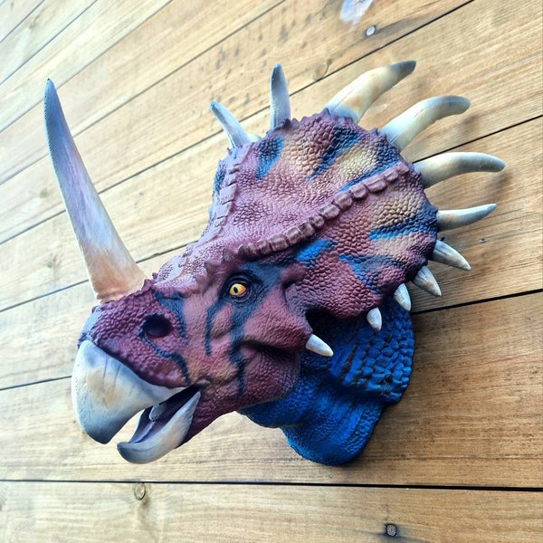 Styracosaurus Wall Art - hand painted dinosaur decor - 3D printed