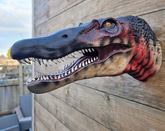 Spinosaurus Airbrush und bemalte Kopf Wandkunst - Dinosaurier - Wandhalterung - 3D Gedruckt - Benutzerdefinierte Farben verfügbar, Sie können wählen