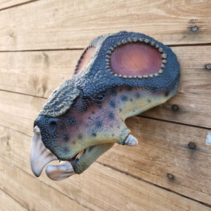 Protoceratops Head painted Dinosaur Wall Art 3D Printed Home Decor Wall mount hand painted Custom colours available image 4