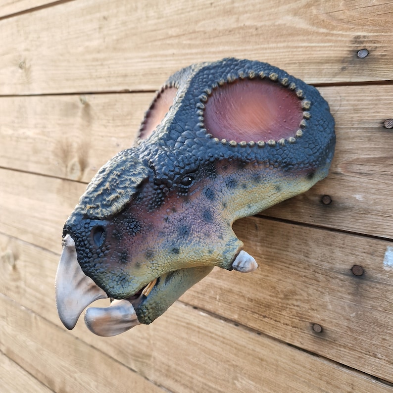 Protoceratops Head painted Dinosaur Wall Art 3D Printed Home Decor Wall mount hand painted Custom colours available image 4