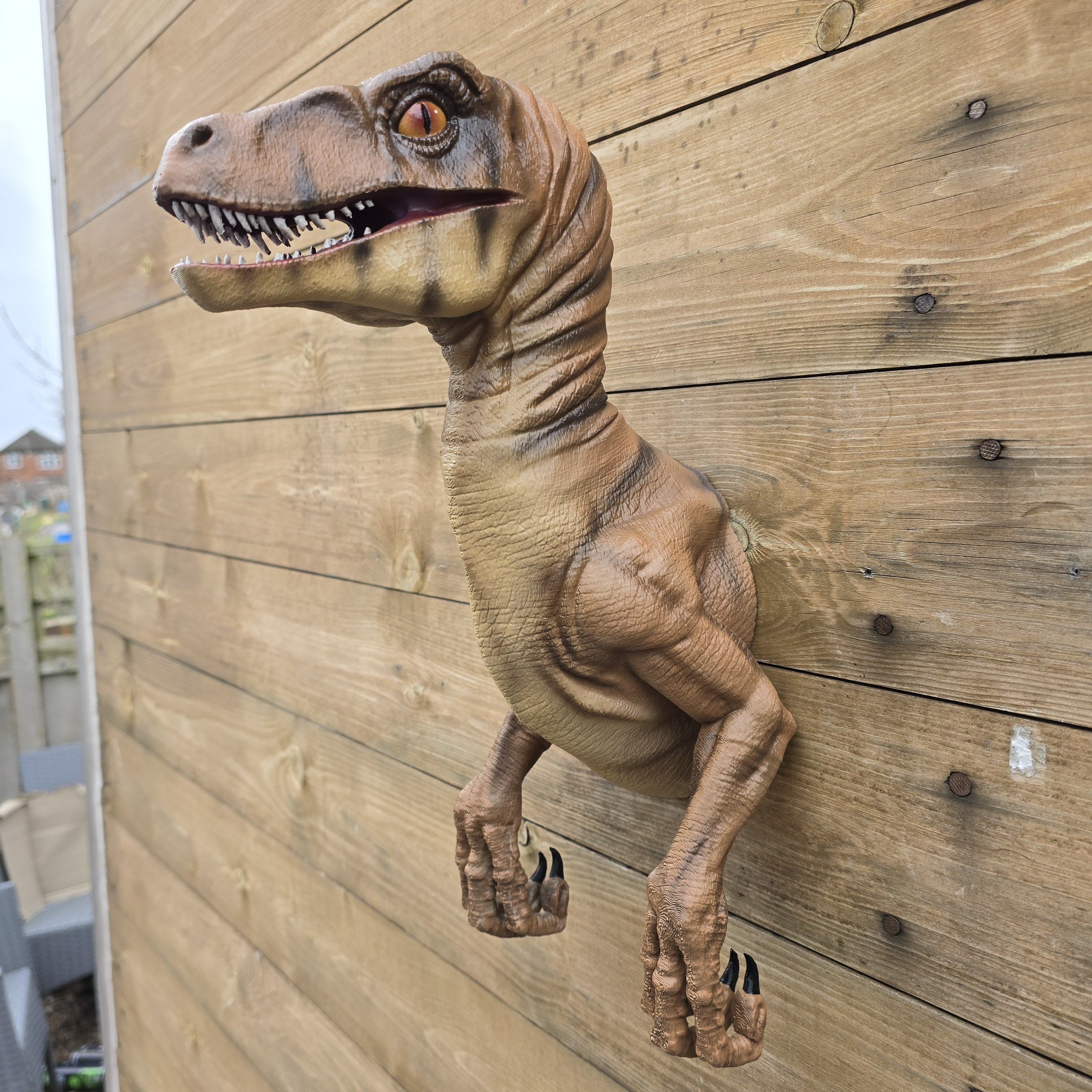 Velociraptor Bust – Hand Painted Dinosaur Wall Mount - 3D Printed